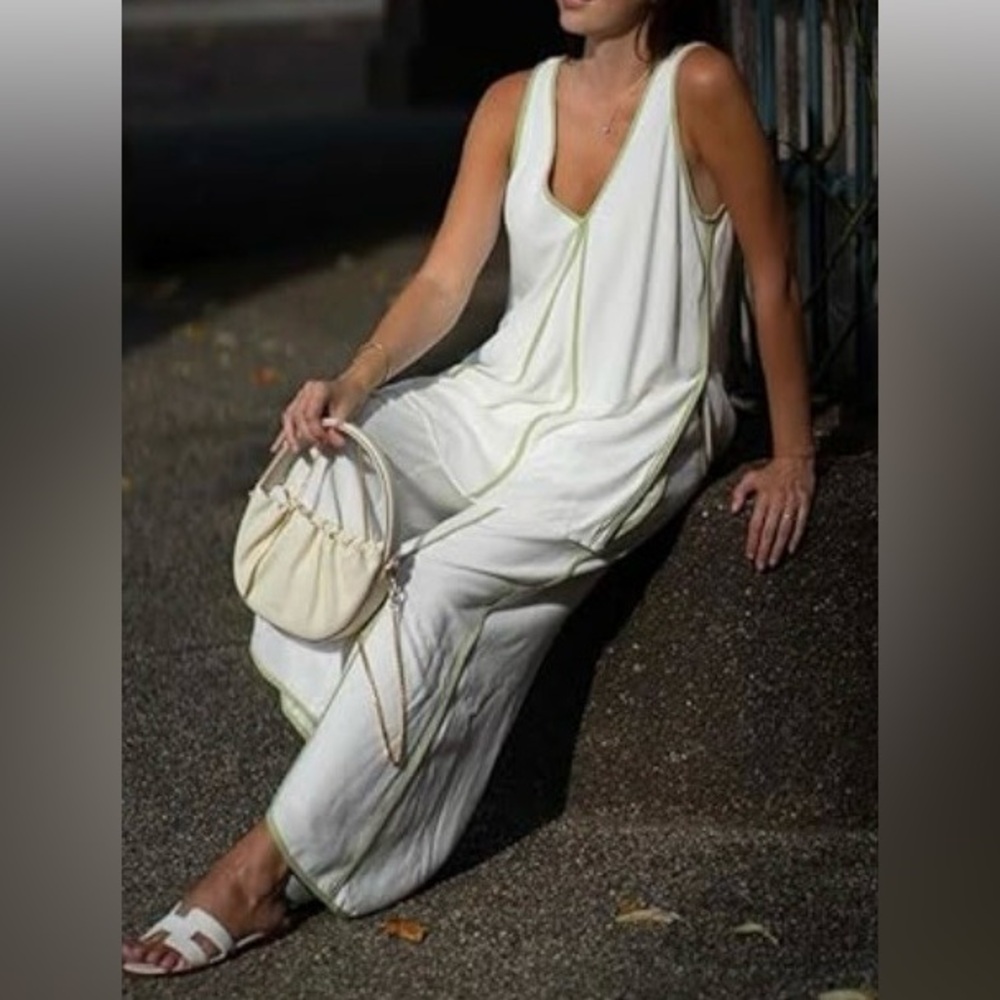 New Set Cicy Bell Summer Lounge Set White Green Outline Size Medium